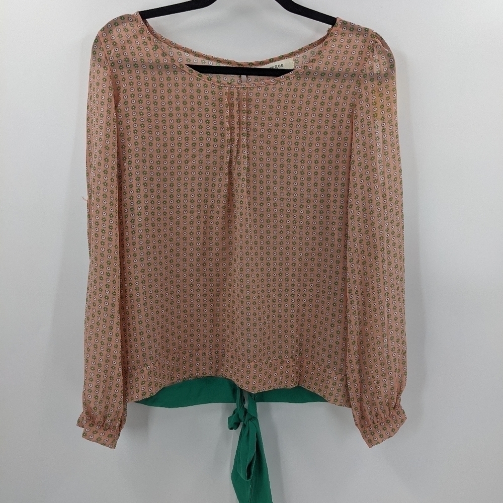 UMGEE Sheer Split Back Split Sleeve Bow Long Sleeve Top